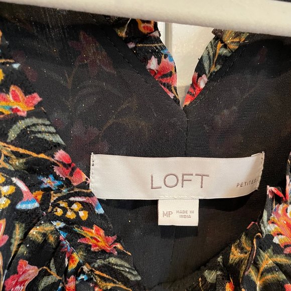 Loft floral print tie waist dress with metallic thread MP - Picture 3 of 4